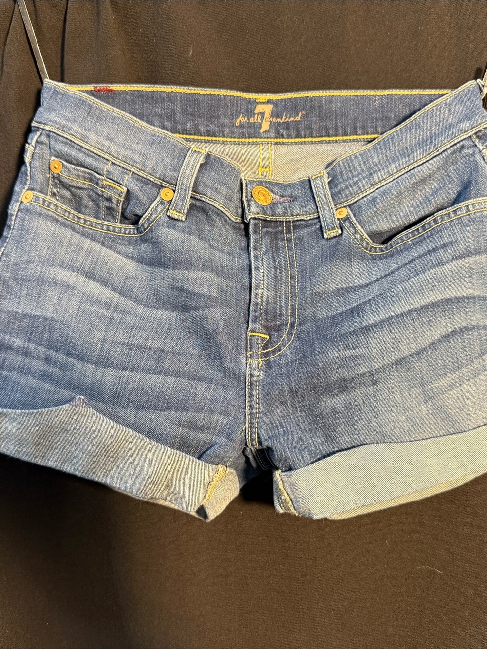 7 For All Mankind Light Blue Denim Roll-Cuff Jean Shorts